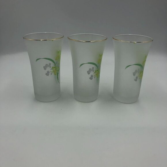 Vintage Set of 3 Frosted Swig Tall Shot Glasses Floral Wheat Grass Design - Picture 10 of 15